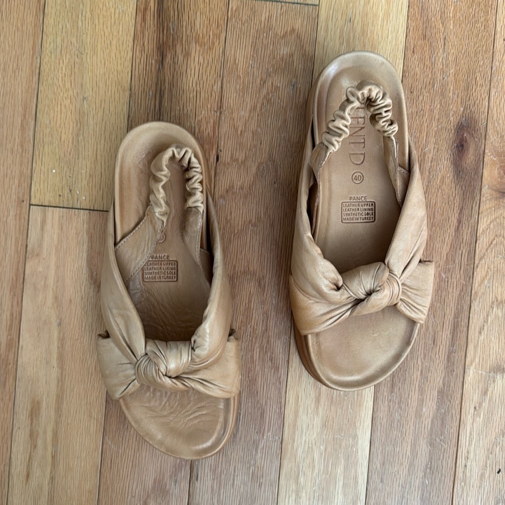 Anthropologie SilentD | Tan Knotted Pance Platform Leather Sandals | Size 40 (9)